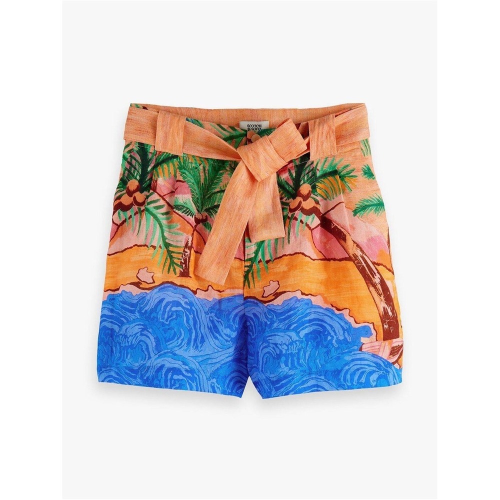 Scotch & Soda Summer Edition Linen Beach Print Belt Shorts Small Tropical Resort - Picture 4 of 13